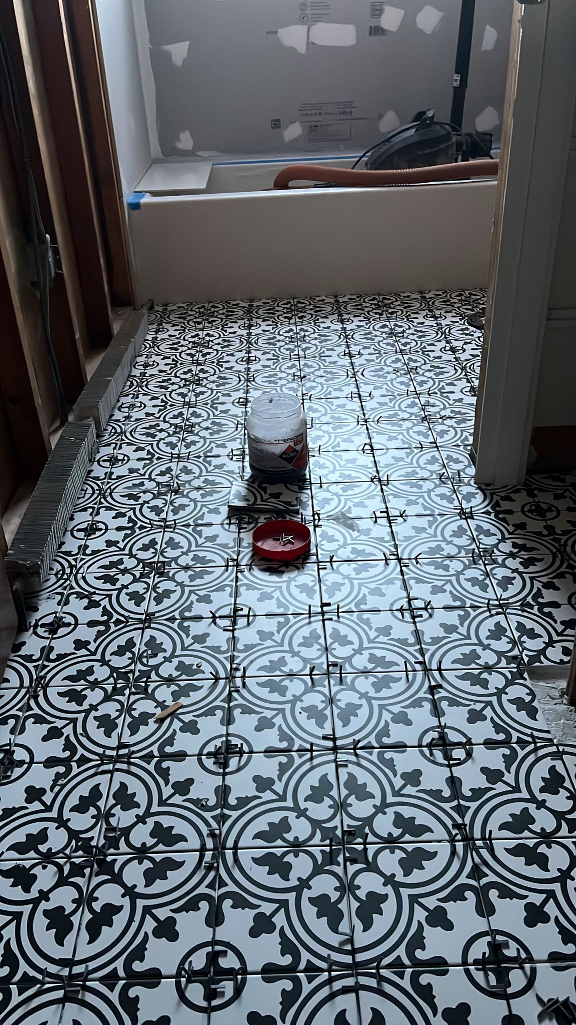encaustic pattern bathroom floor tile in Lynn
