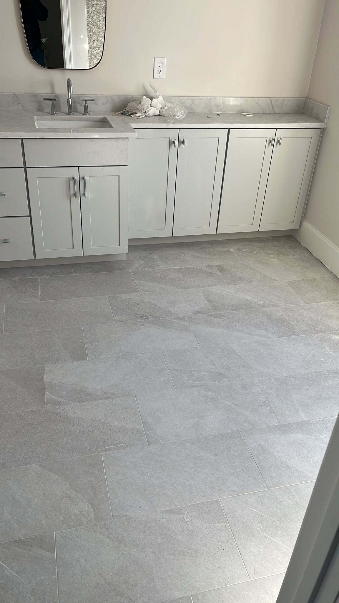 stone look porcelain tile floor installed in Melrose