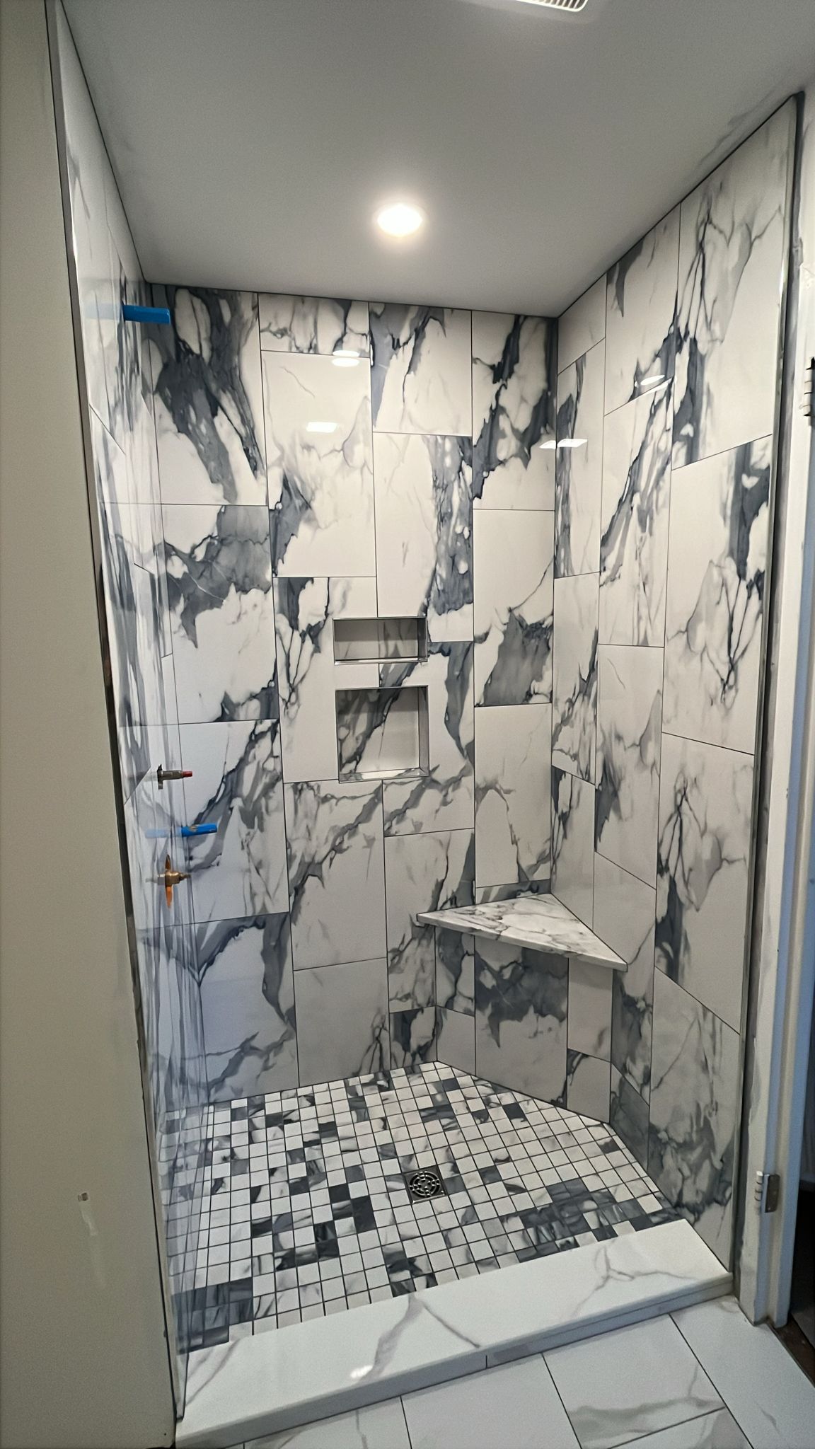 marble walk-in shower